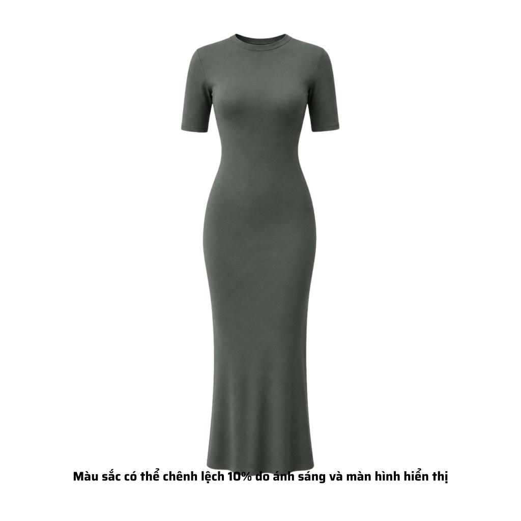 DD17 - Đầm Bodycon Cổ Tròn Tay Lửng Dáng Dài Ôm Body 123cm