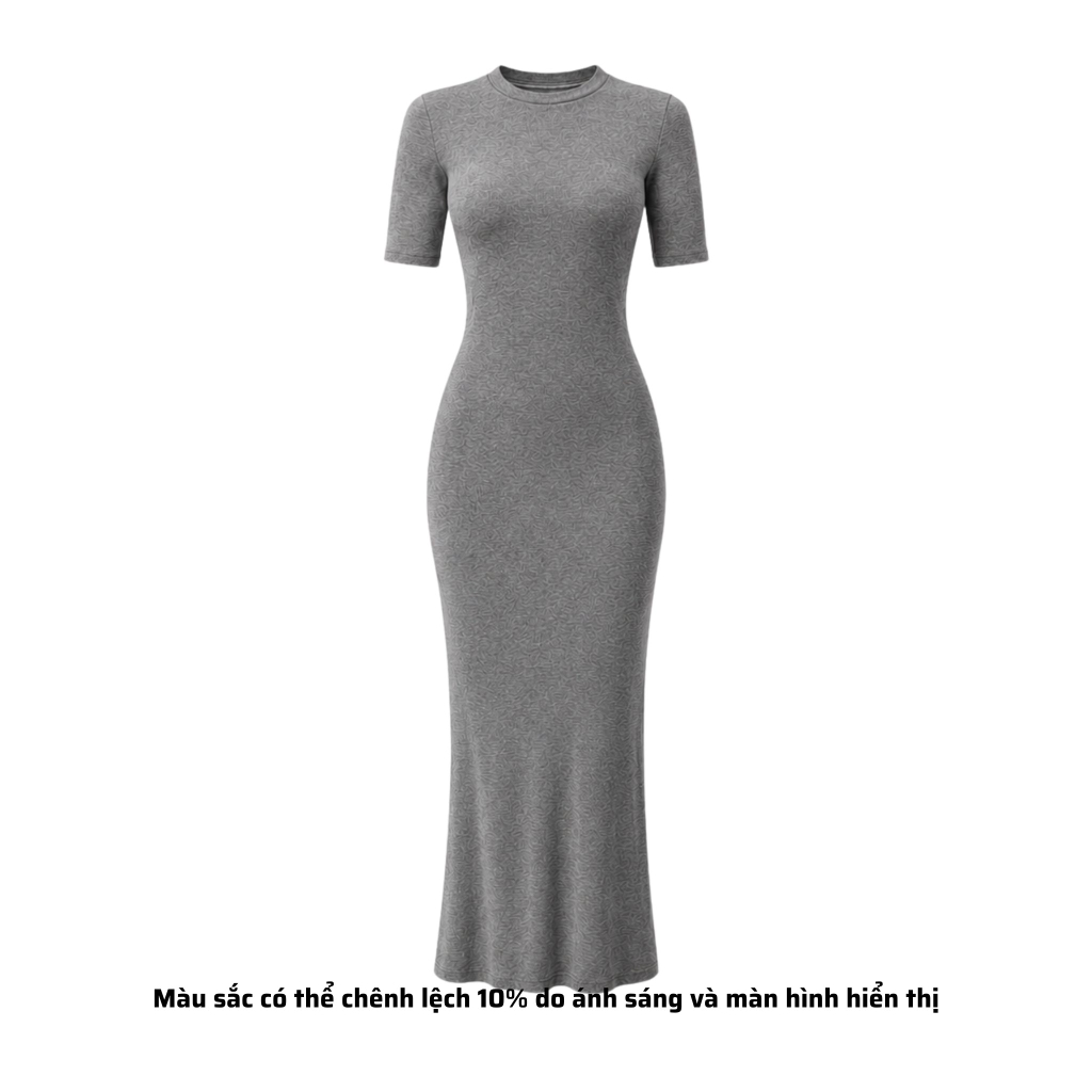 DD17 - Đầm Bodycon Cổ Tròn Tay Lửng Dáng Dài Ôm Body 123cm