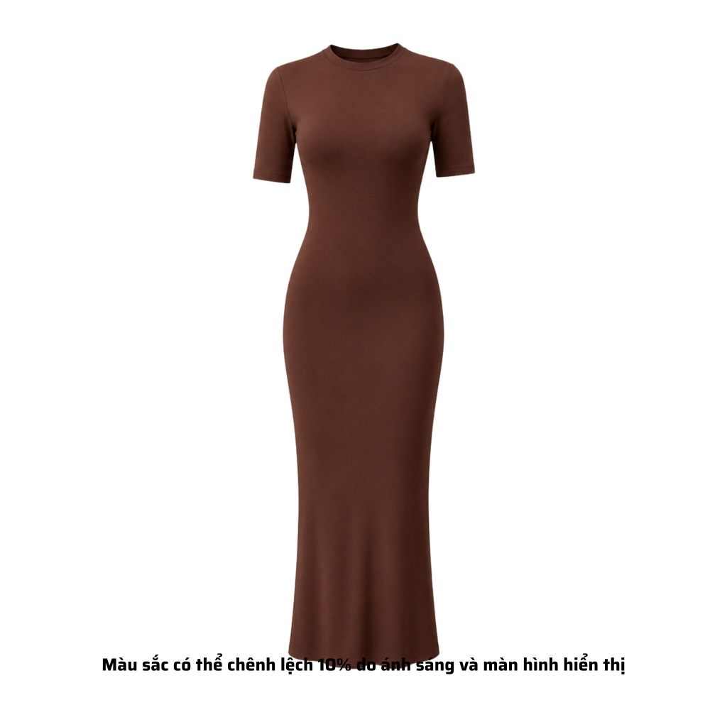 DD17 - Đầm Bodycon Cổ Tròn Tay Lửng Dáng Dài Ôm Body 123cm