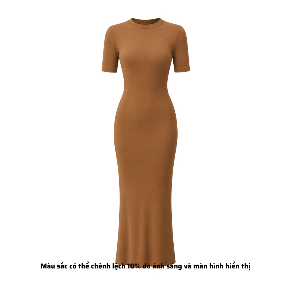 DD17 - Đầm Bodycon Cổ Tròn Tay Lửng Dáng Dài Ôm Body 123cm