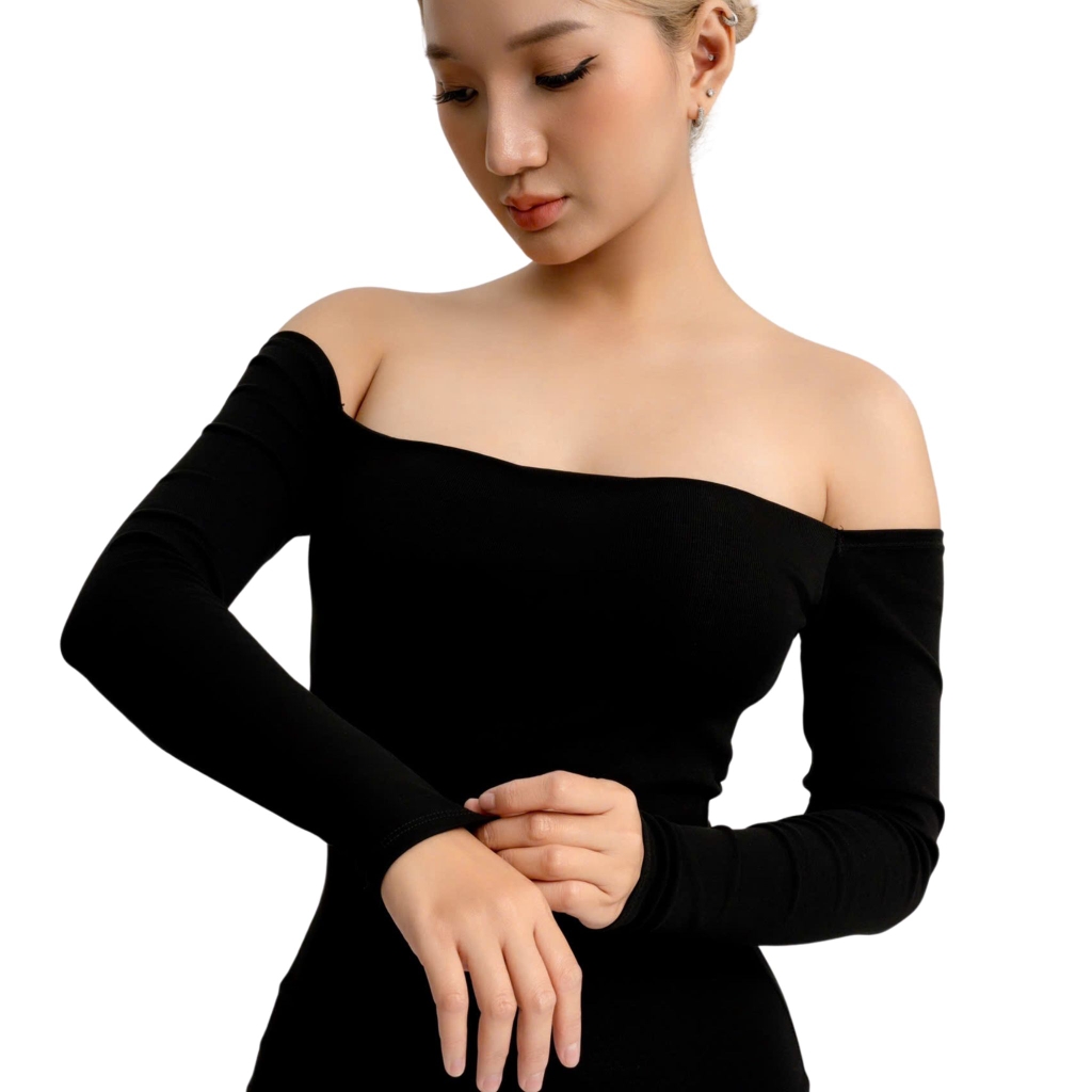 DD10 - Đầm Trễ Bẹt Vai Tay Dài Dáng Ôm Body