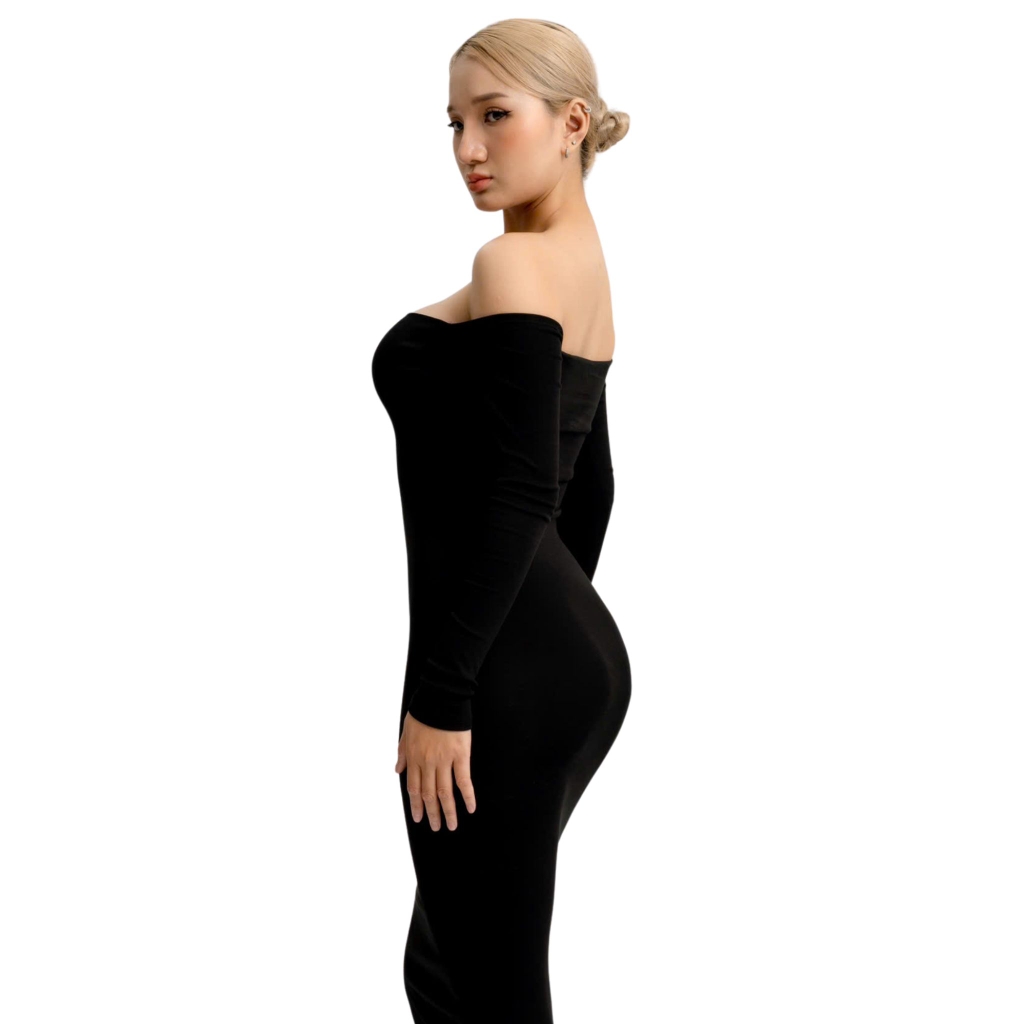 DD10 - Đầm Trễ Bẹt Vai Tay Dài Dáng Ôm Body