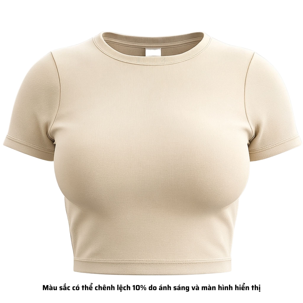 TC - Áo Thun Croptop Cổ Tròn Tay Con