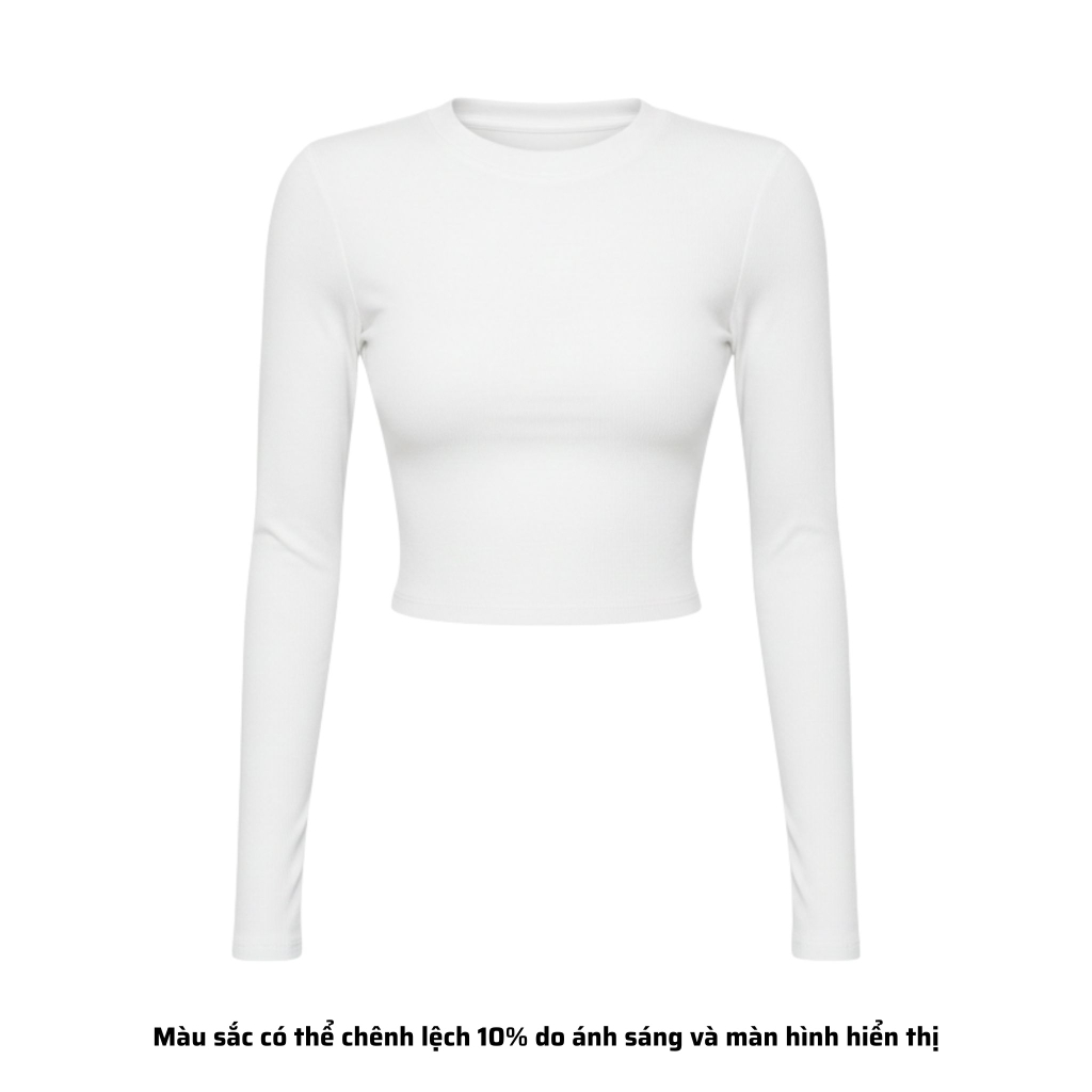 TD - Áo Tay Croptop Dài Cổ Tròn Ôm Dáng Trơn Thun Borip