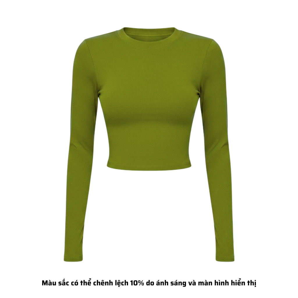 TD - Áo Tay Croptop Dài Cổ Tròn Ôm Dáng Trơn Thun Borip