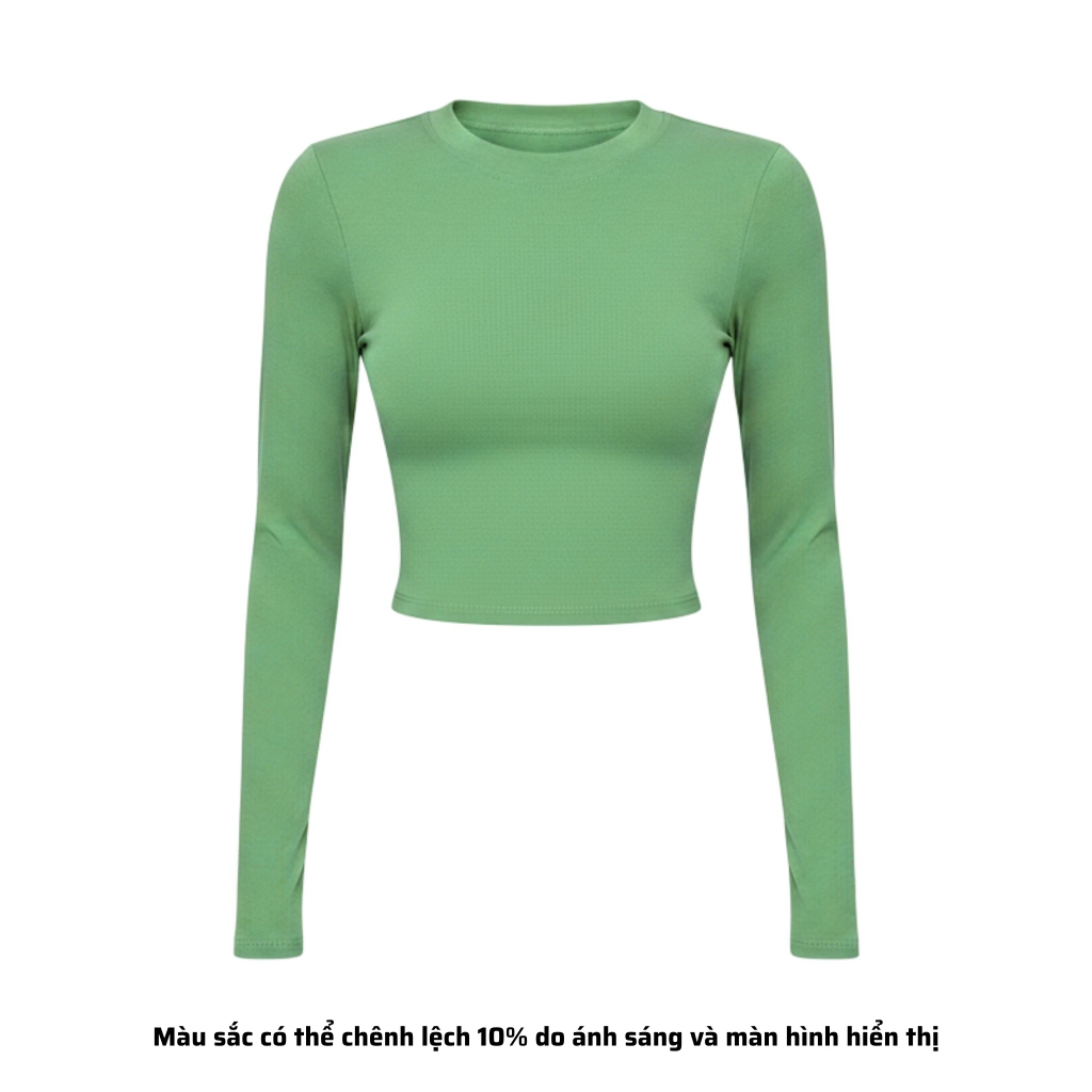TD - Áo Tay Croptop Dài Cổ Tròn Ôm Dáng Trơn Thun Borip