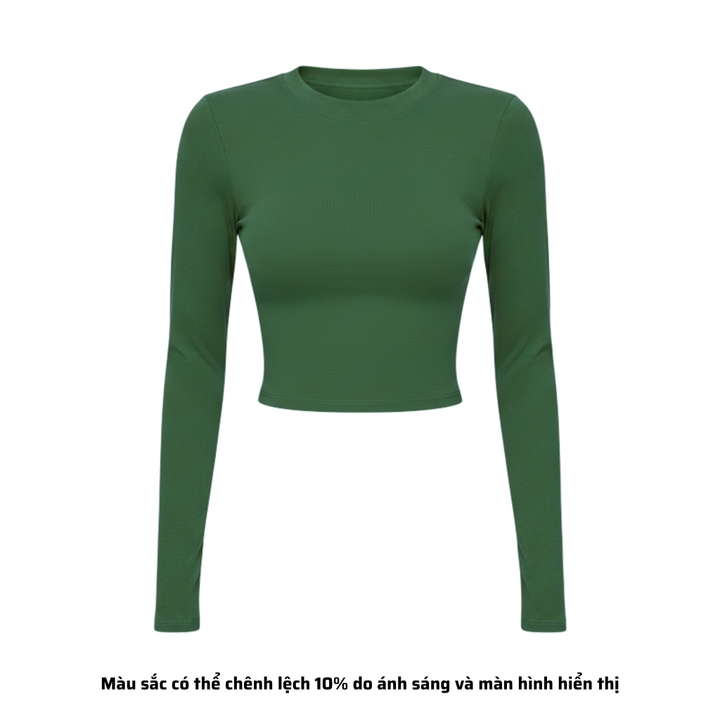 TD - Áo Tay Croptop Dài Cổ Tròn Ôm Dáng Trơn Thun Borip