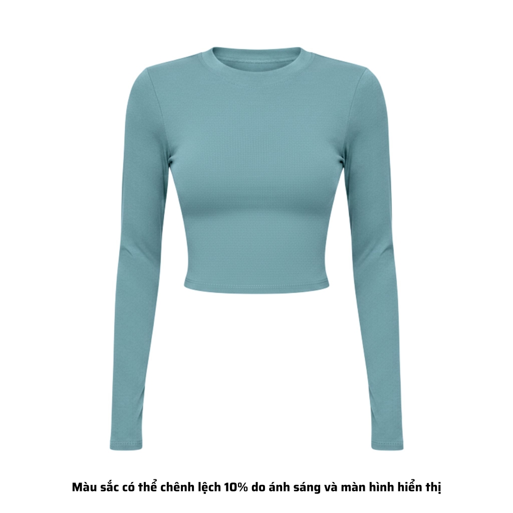 TD - Áo Tay Croptop Dài Cổ Tròn Ôm Dáng Trơn Thun Borip