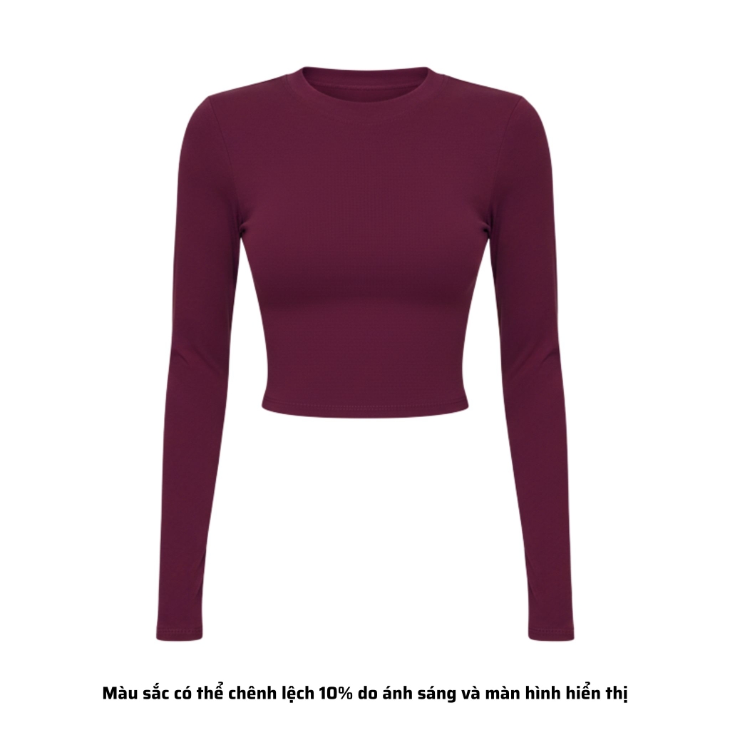 TD - Áo Tay Croptop Dài Cổ Tròn Ôm Dáng Trơn Thun Borip