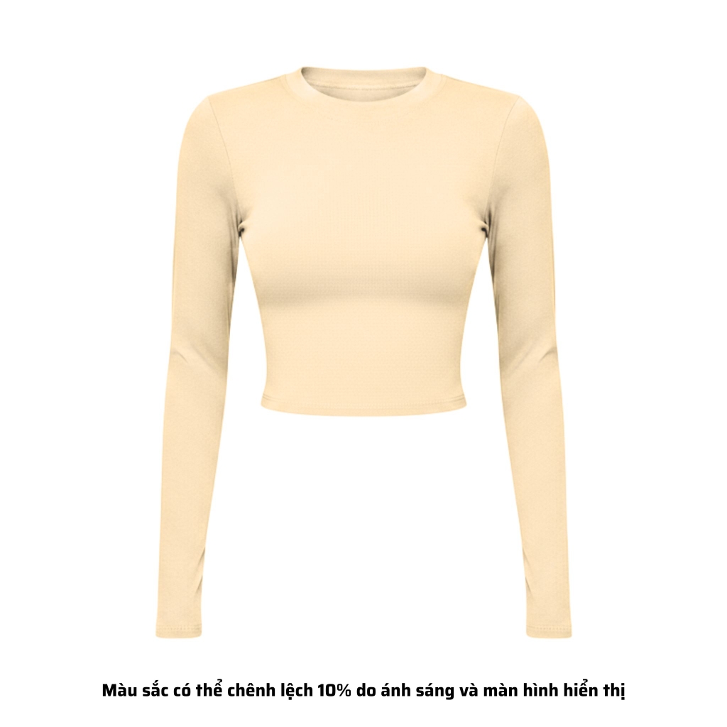 TD - Áo Tay Croptop Dài Cổ Tròn Ôm Dáng Trơn Thun Borip