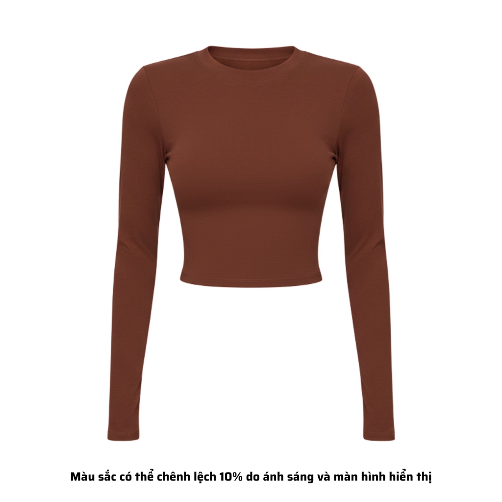 TD - Áo Tay Croptop Dài Cổ Tròn Ôm Dáng Trơn Thun Borip