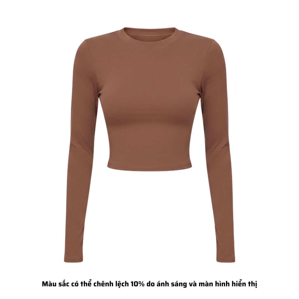 TD - Áo Tay Croptop Dài Cổ Tròn Ôm Dáng Trơn Thun Borip