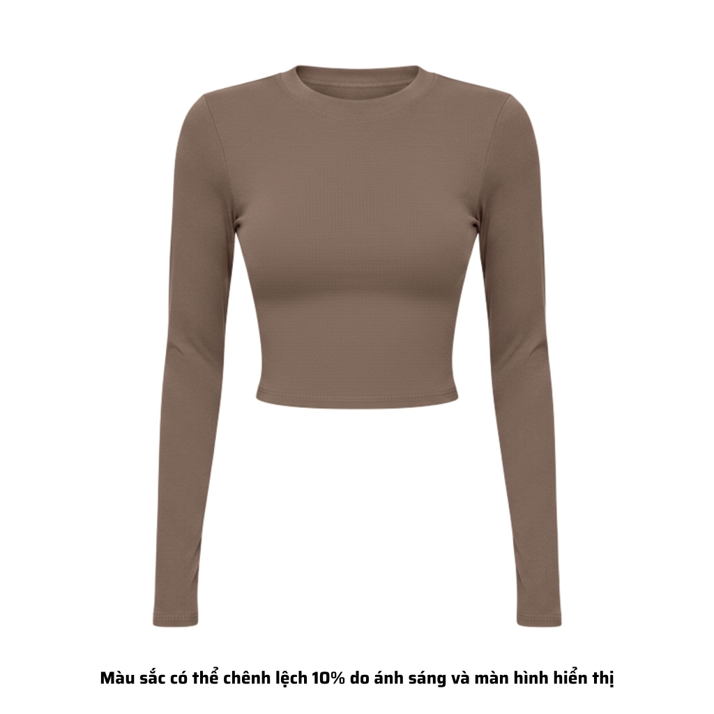 TD - Áo Tay Croptop Dài Cổ Tròn Ôm Dáng Trơn Thun Borip