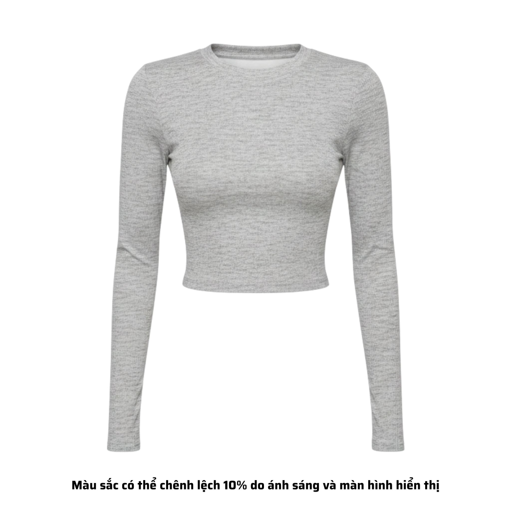 TD - Áo Tay Croptop Dài Cổ Tròn Ôm Dáng Trơn Thun Borip