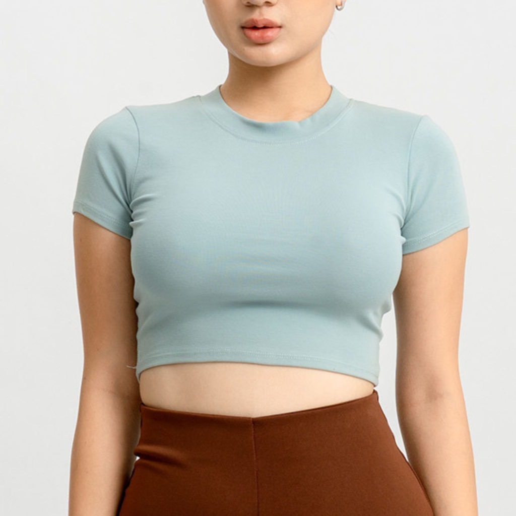 TC - Áo Thun Croptop Cổ Tròn Tay Con