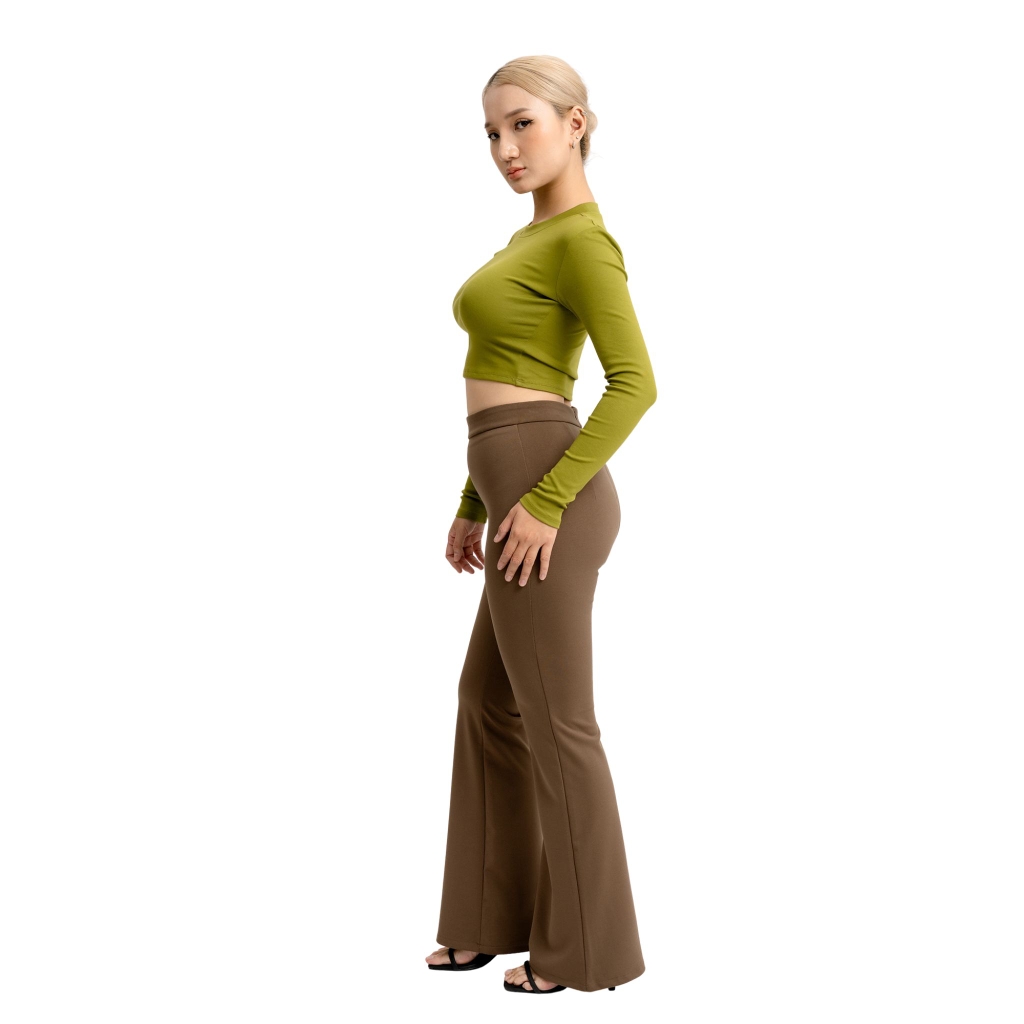 TD - Áo Tay Croptop Dài Cổ Tròn Ôm Dáng Trơn Thun Borip