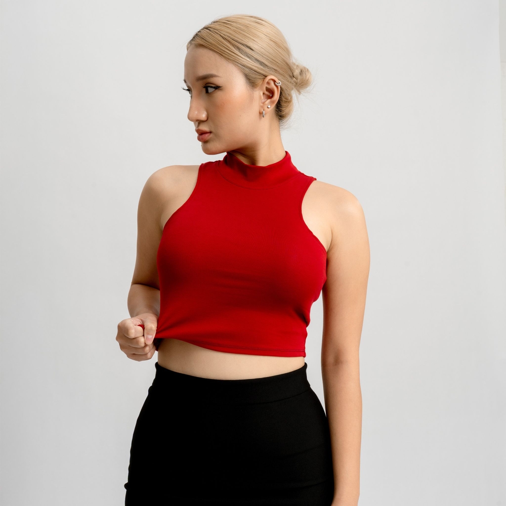 CL - Áo Croptop Cổ Lọ Trơn Thun Borip Co Dãn Giãn 4 Chiều