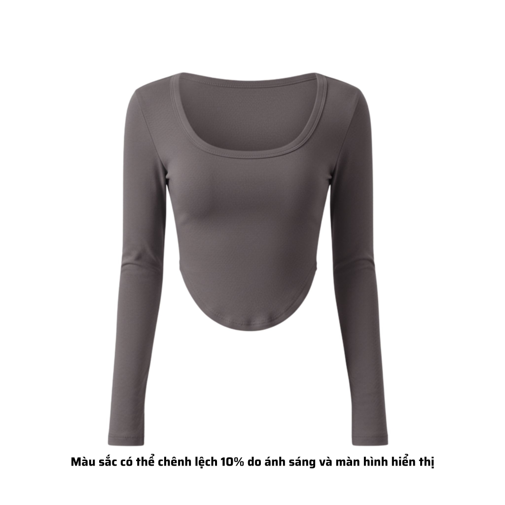A8 - Áo Thun Croptop Cổ Vuông Vạt Bầu Dài Tay