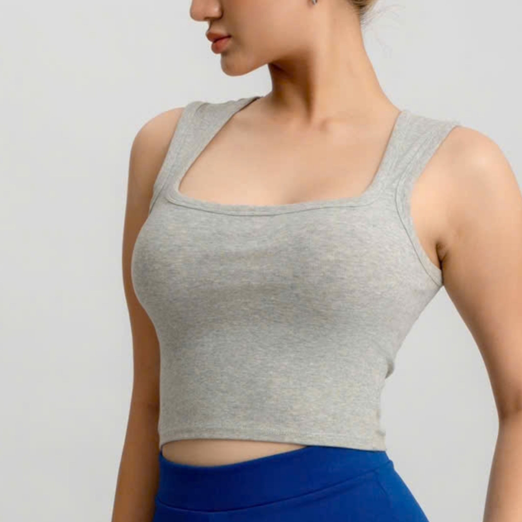 A13 - Áo Croptop Cổ Vuông Sát Nách Nữ Trơn Thun Cotton