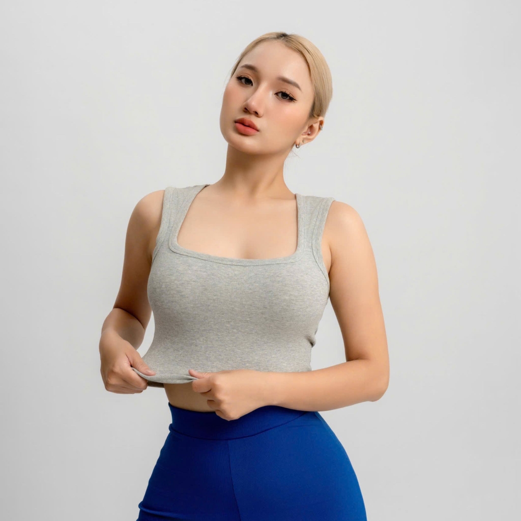 A13 - Áo Croptop Cổ Vuông Sát Nách Nữ Trơn Thun Cotton