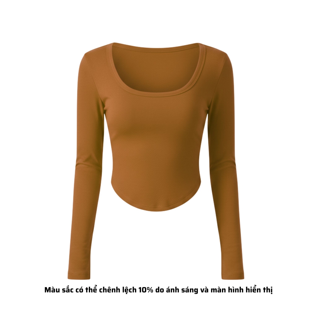 A8 - Áo Thun Croptop Cổ Vuông Vạt Bầu Dài Tay