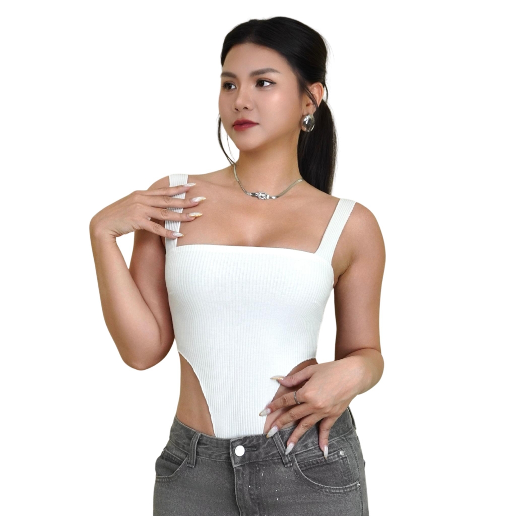 A18 - Áo Bodysuit 2 Dây Bảng To Thun Sọc Ý 2 Lớp 4 Màu Có Nút Bấm Minimal Basic Cơ Bản Đơn Giản Dễ Phối