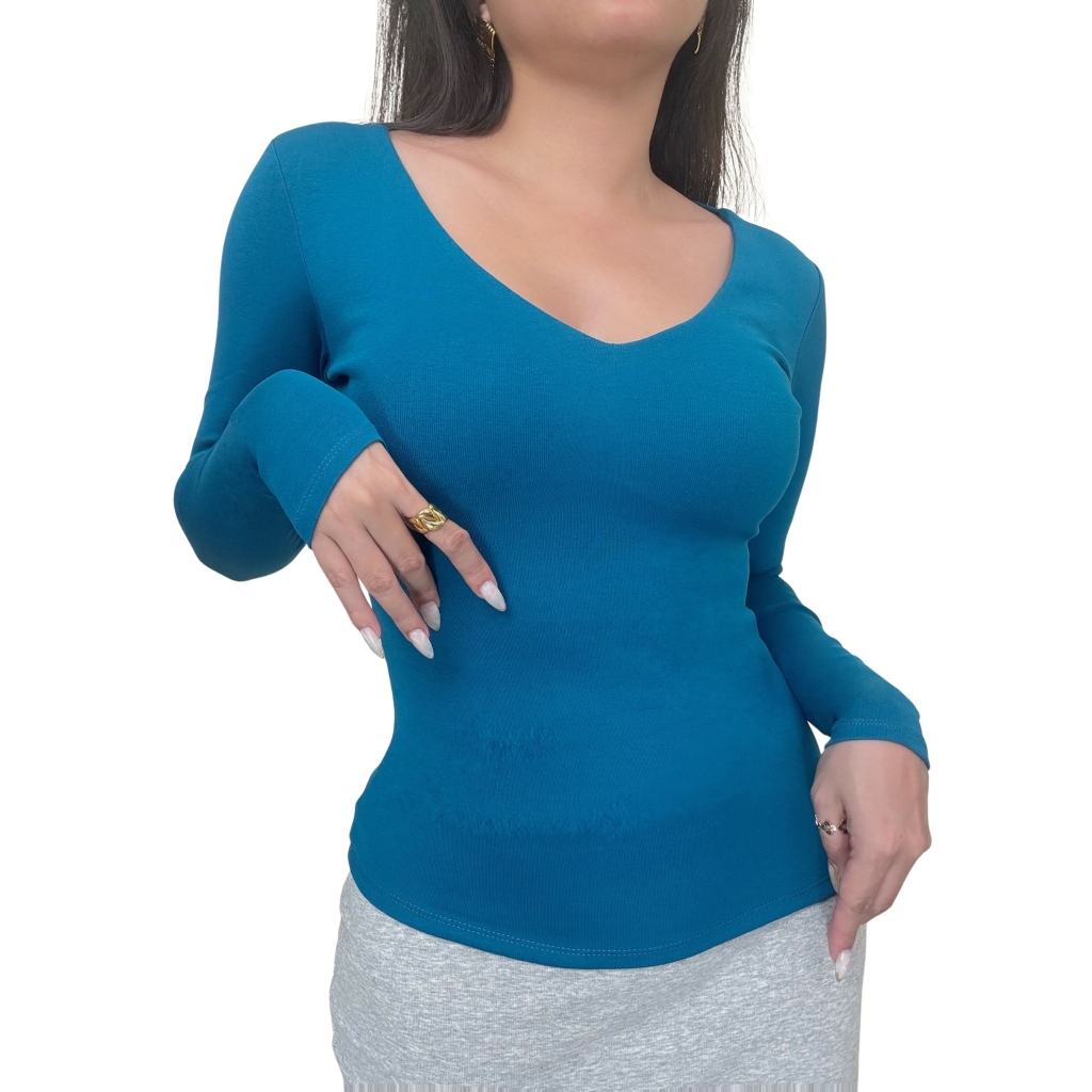 A32 - Áo Cổ Tim Dài Tay Dáng Dài Thun Cotton Borip