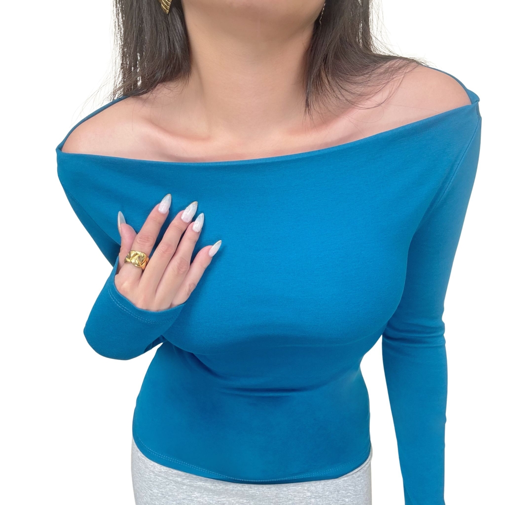 A41 - Áo Bẹt Vai Trễ Vai Dài Tay Form Babytee Dáng Dài