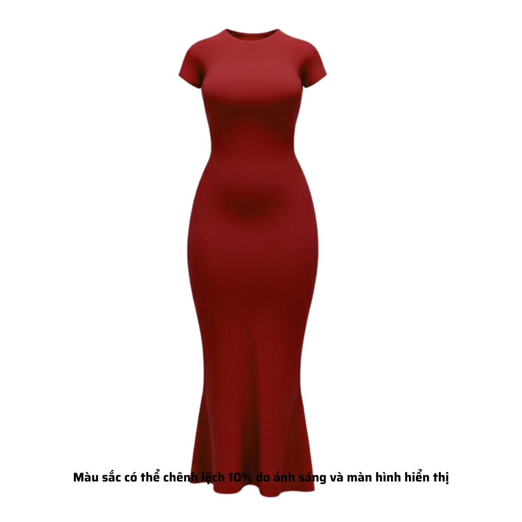 DDC1 - Đầm Đuôi Cá Dáng Dài Ôm Body Cổ Tròn Tay lửng 134cm