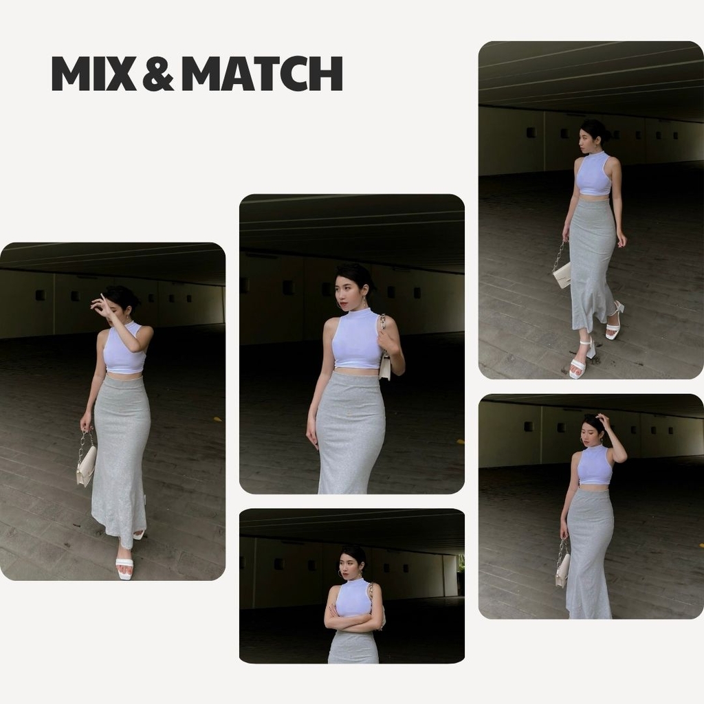 CL - Áo Croptop Cổ Lọ Trơn Thun Borip Co Dãn Giãn 4 Chiều