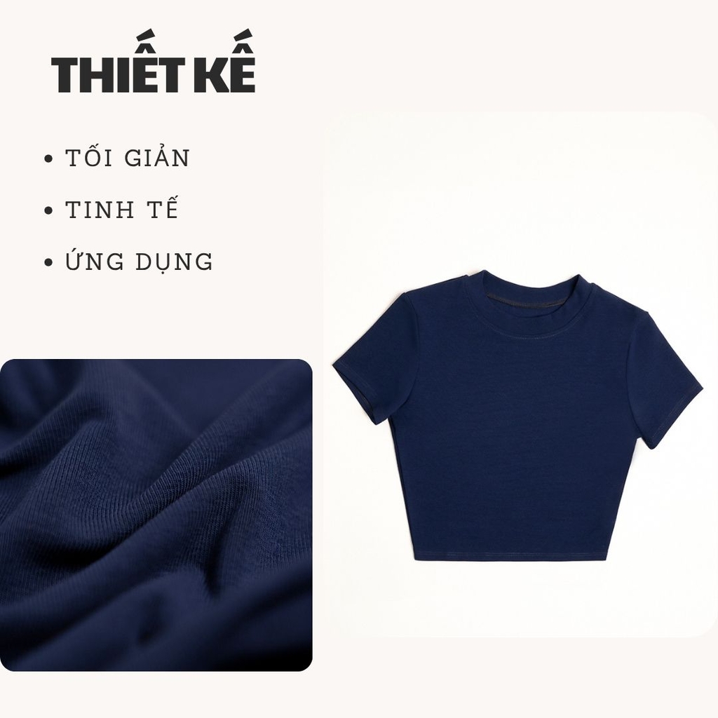 TC - Áo Thun Croptop Cổ Tròn Tay Con