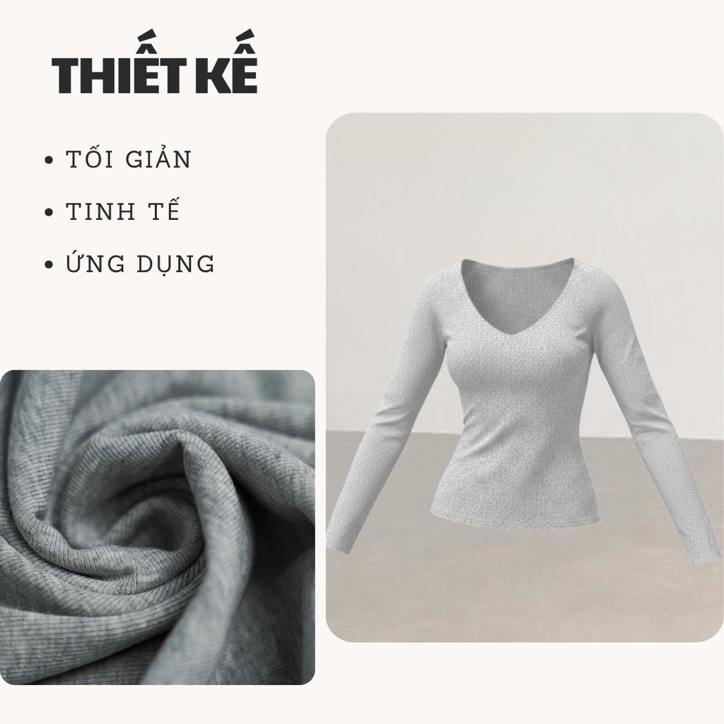 A32 - Áo Cổ Tim Dài Tay Dáng Dài Thun Cotton Borip