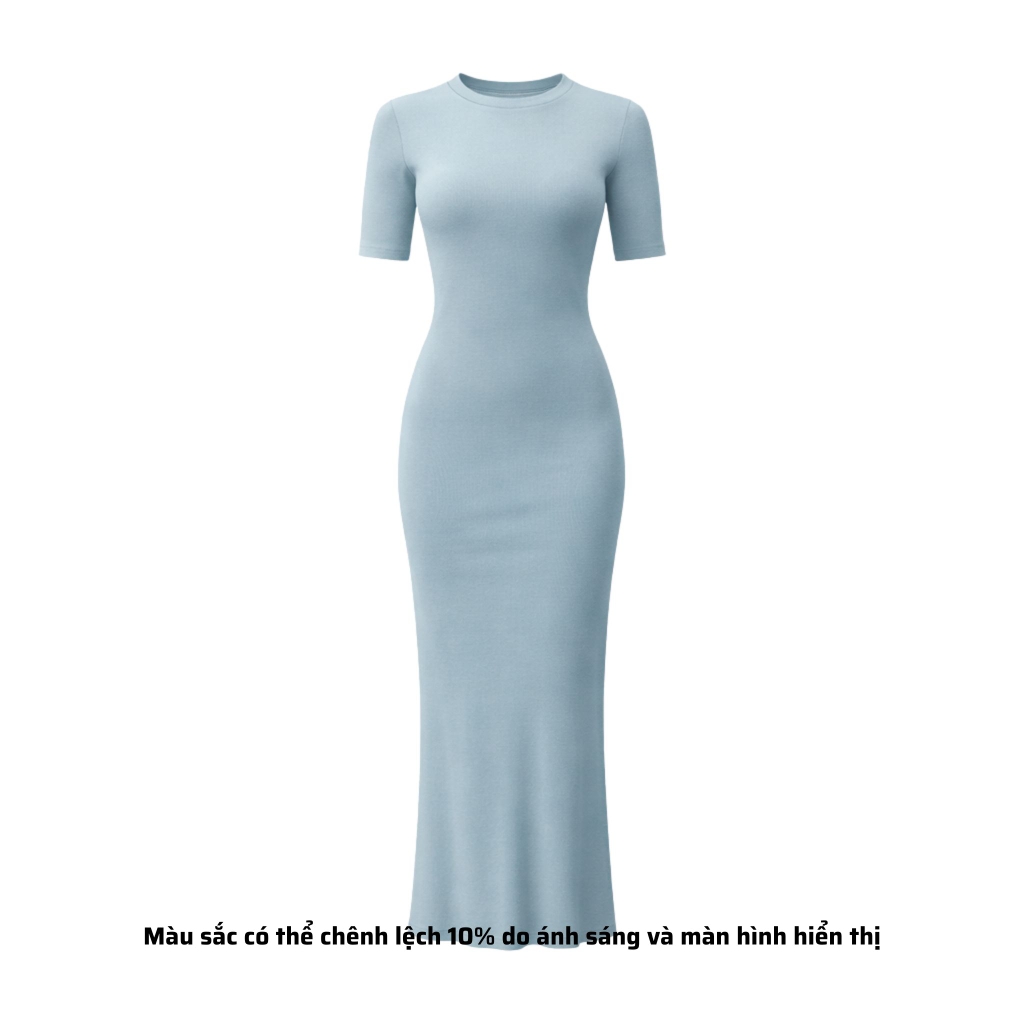 DD17 - Đầm Bodycon Cổ Tròn Tay Lửng Dáng Dài Ôm Body 123cm