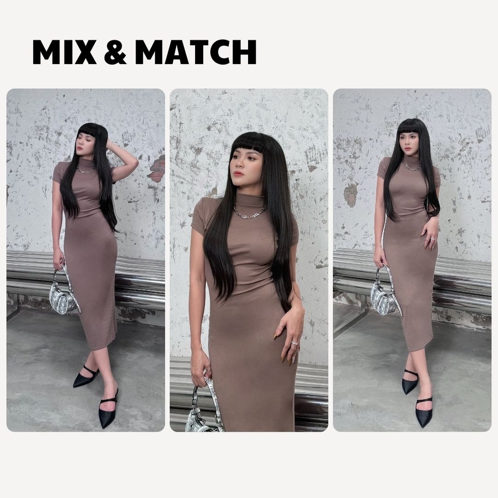 DD14 - Đầm Cổ Trụ Tay Con Dáng Dài Ôm