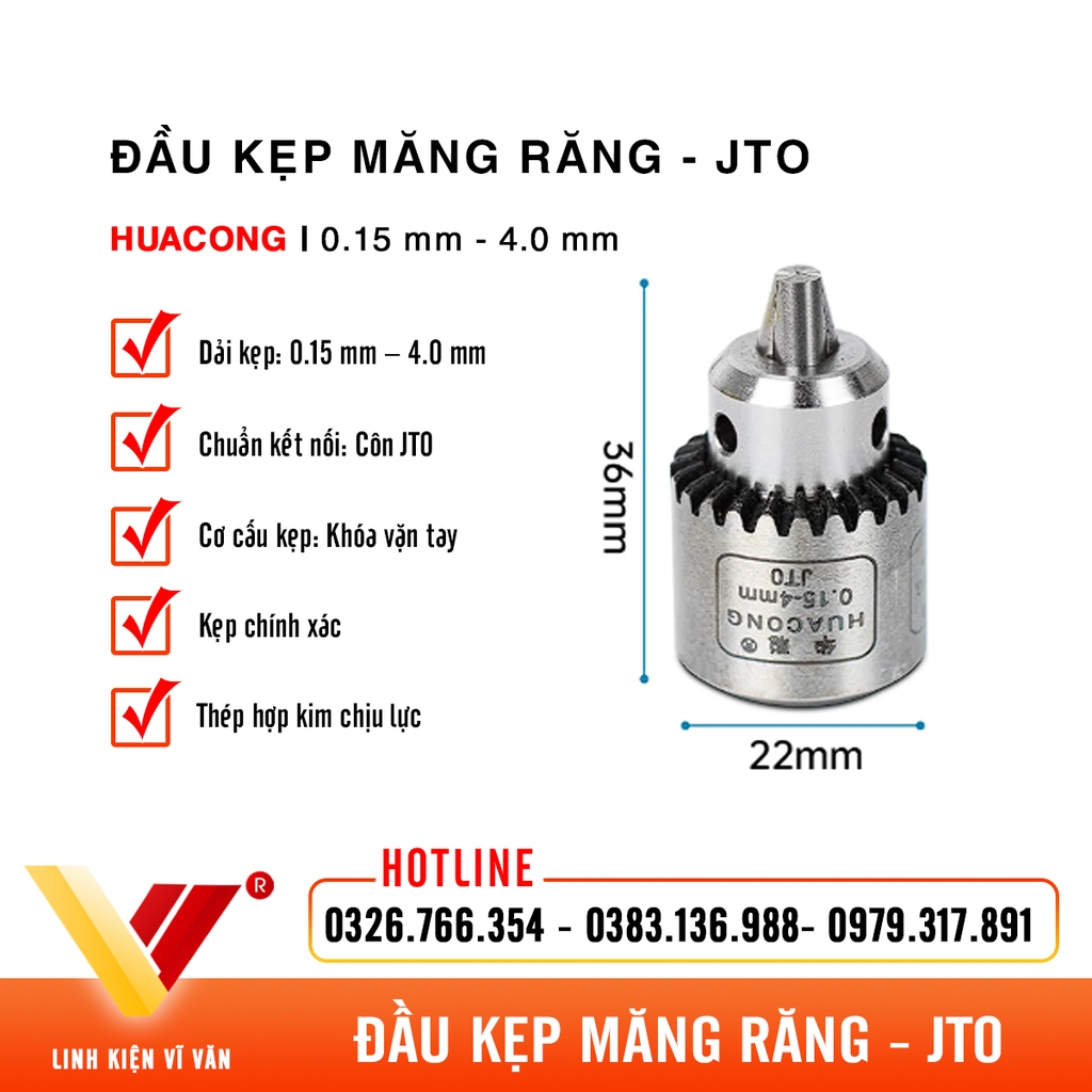Đầu kẹp măng răng máy bắn lỗ EDM JT0 0.15-4mm | Vĩ Văn