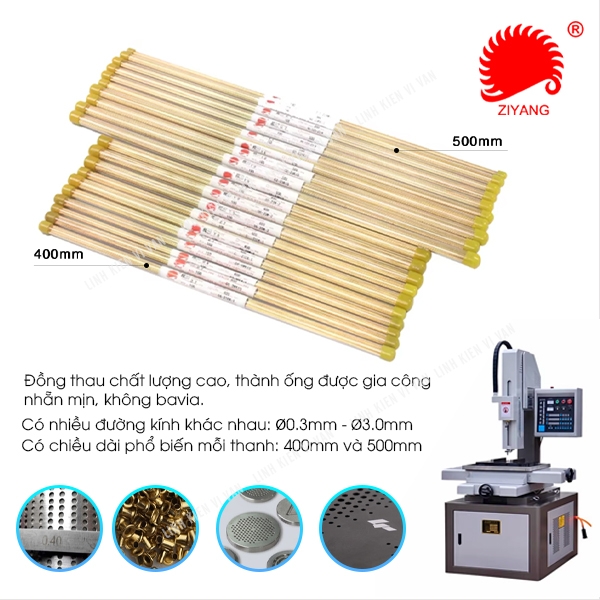 Que đồng điện cực EDM Ø0.5-1.0mm 500mm 100Pcs ZIYANG | Vĩ Văn