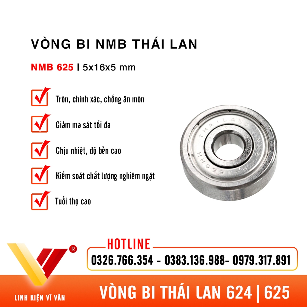 Vòng bi cho con lăn dẫn hướng tốc độ cao NMB 624, 625 chính hãng | Vĩ Văn