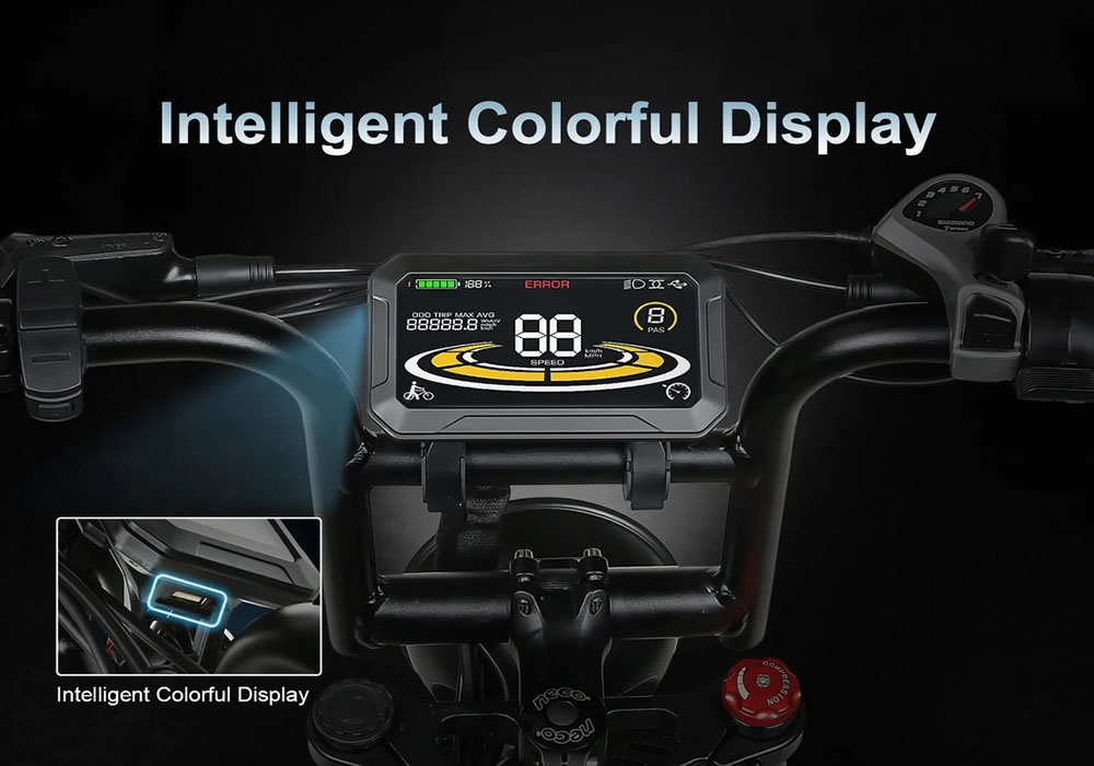 Màn hình LCD hiển thị đầy đủ các thông số của Samebike RS A02