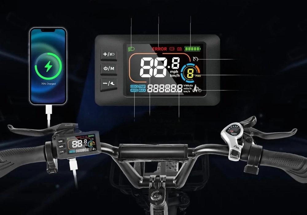 Màn hình LCD rõ nét được trang bị trên Samebike C05 Pro