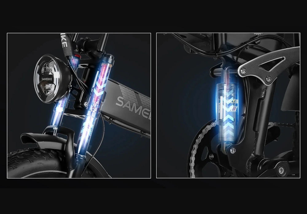 Samebike RS A02 trang bị phuộc trước và giảm xóc sau