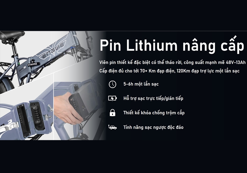 Pin Lithium dung lượng lớn của Engwe EP2 Pro