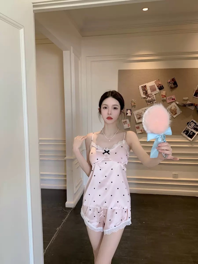Đùi 2 dây chấm bi Kem Hồng
