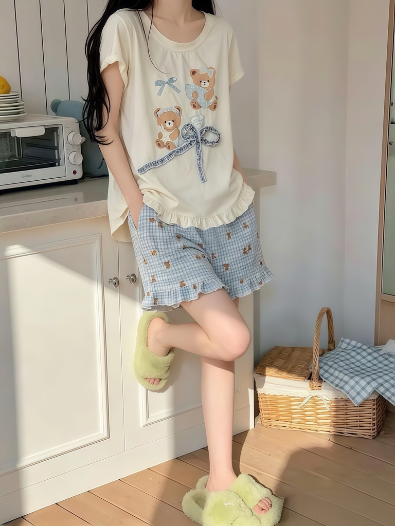 Đùi cotton gấu quần Xanh