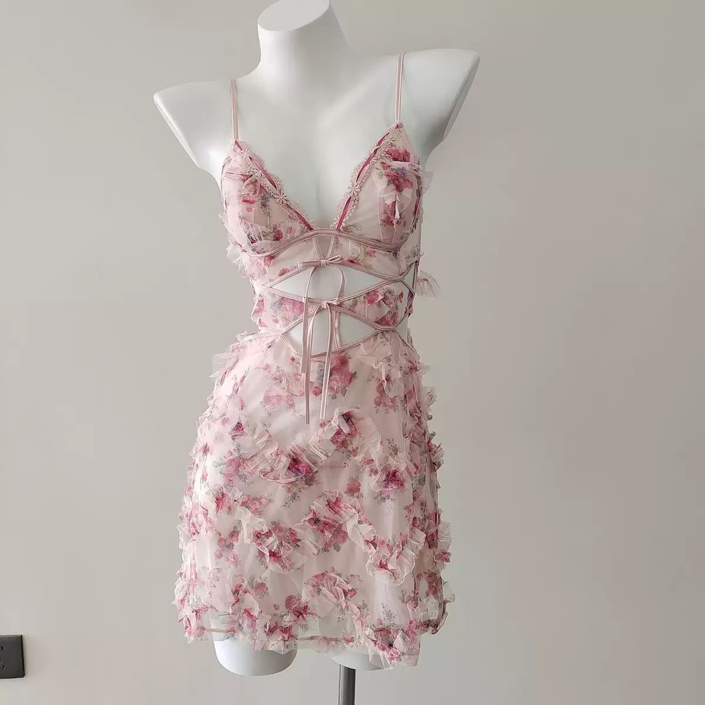 Váy 2 dây hoa sexy Hồng Xanh