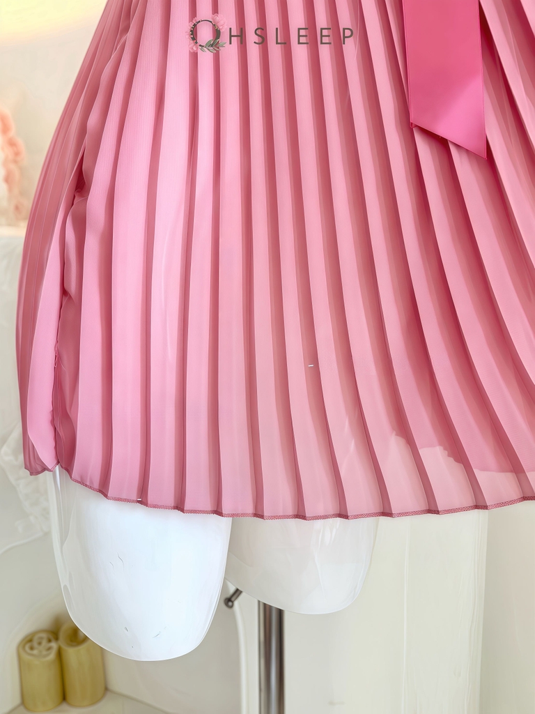 Váy 2d xếp li nơ Hồng