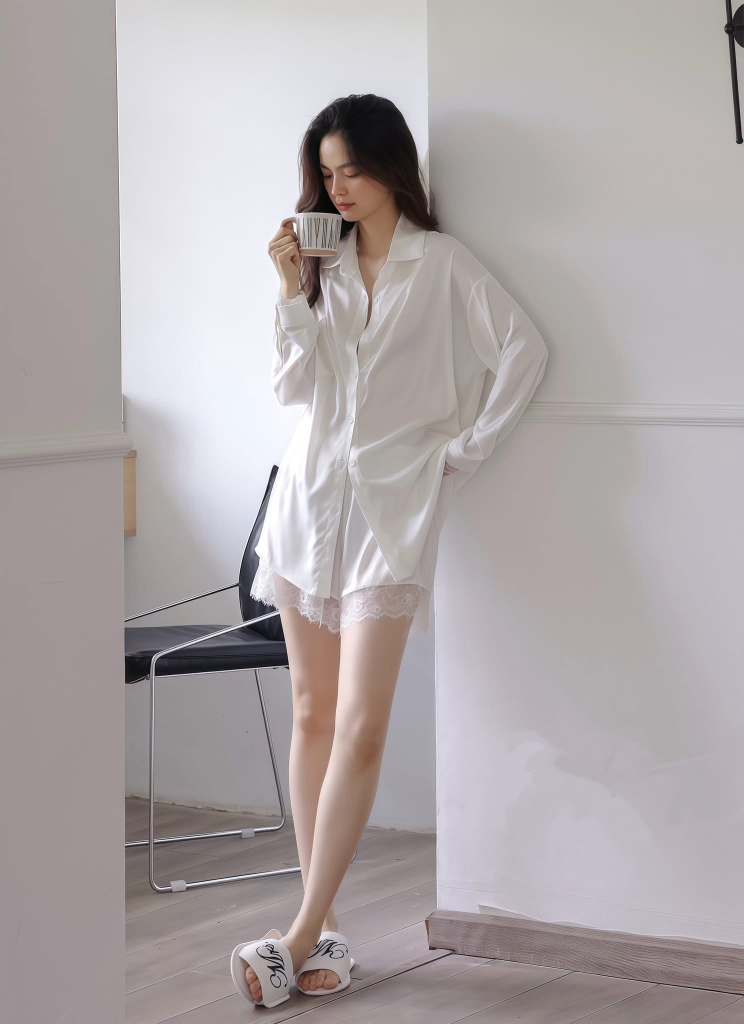 Đùi cao cấp trơn ren Đen Trắng