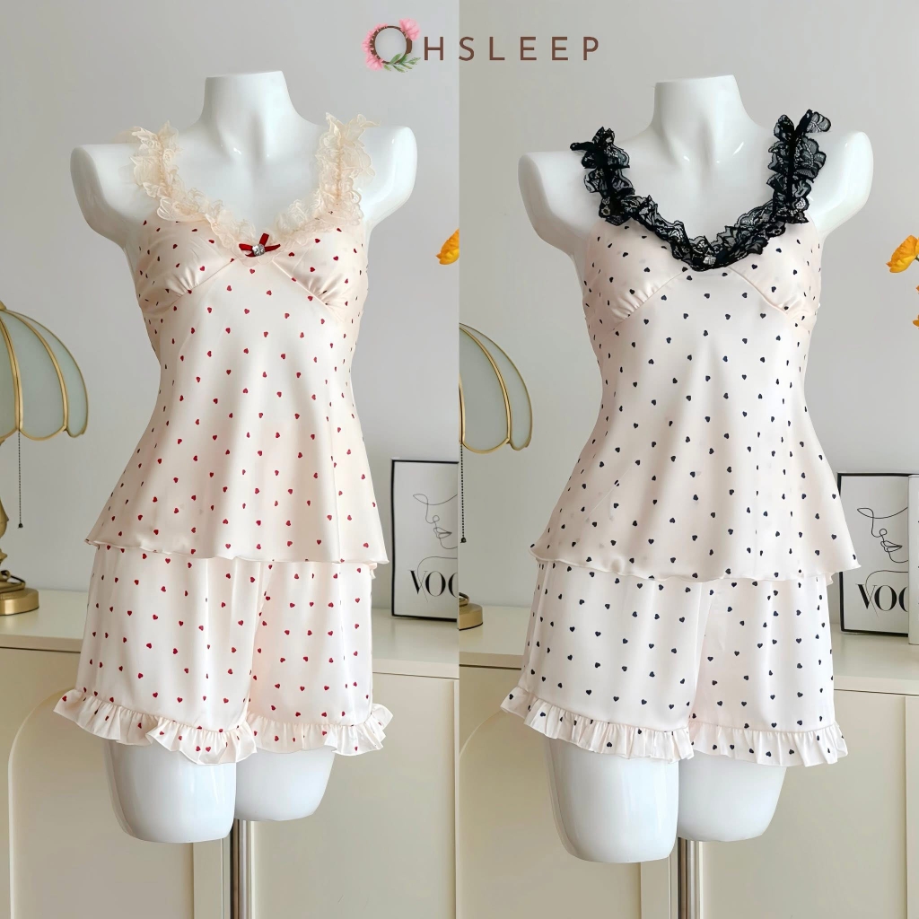 Đùi 2 dây chấm bi cổ ren 2