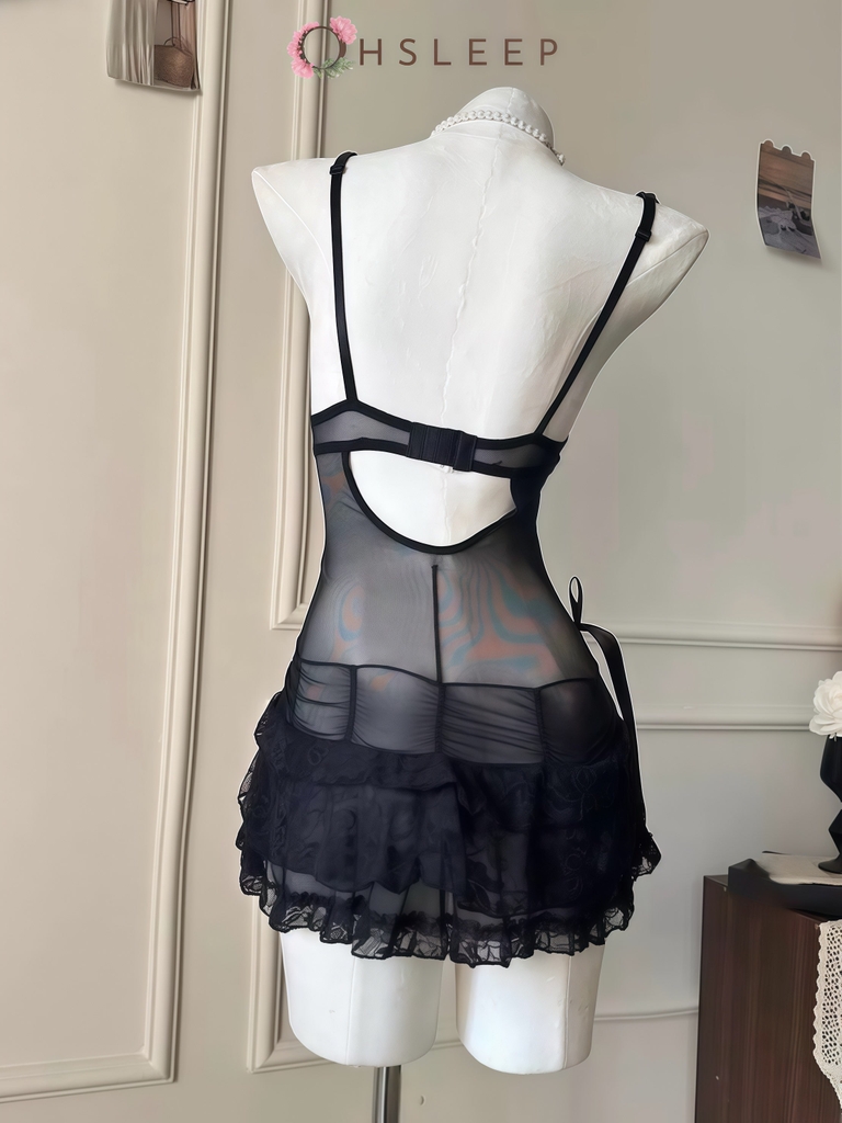 Váy 2d ren bèo Hồng Đen