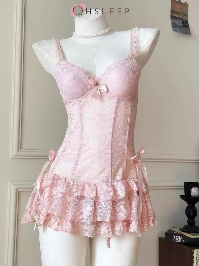 Váy 2d ren bèo Hồng Đen