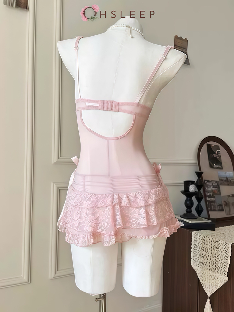 Váy 2d ren bèo Hồng Đen